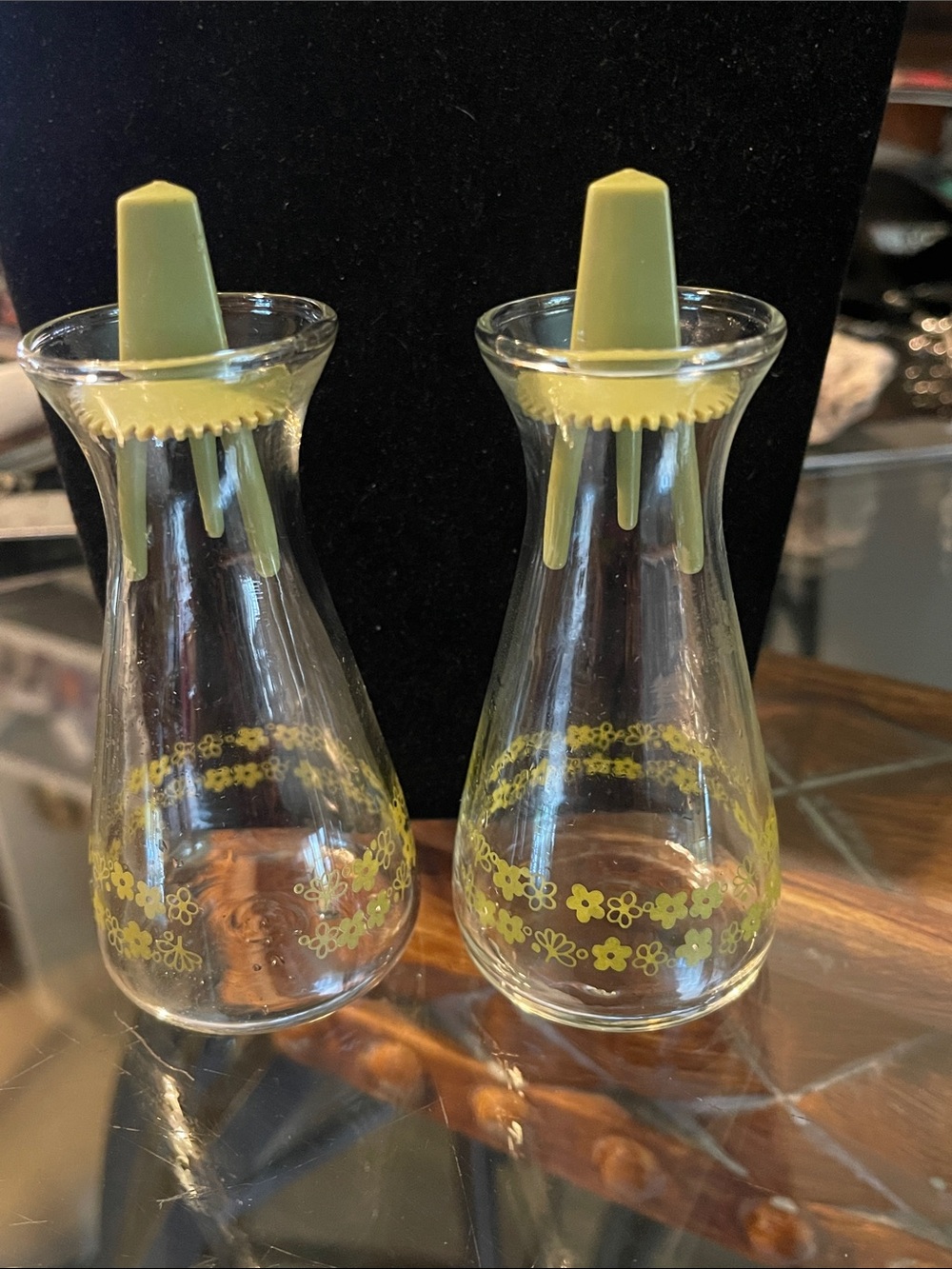 Vintage Pyrex Olive Corelle Salt Pepper Shakers